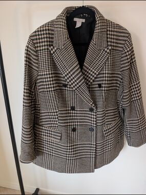 H&M Double-Breasted Houndstooth Blazer - Beige & Black